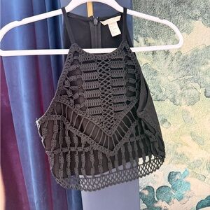 Black Crochet Halter Top